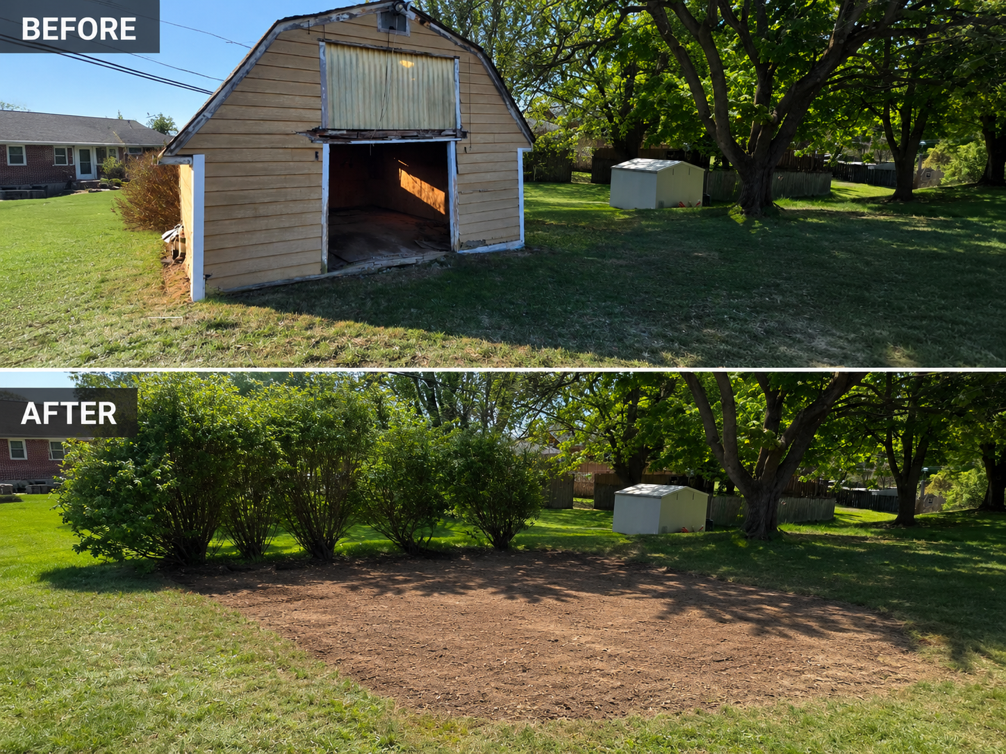 Before and after shed removal cleanup project