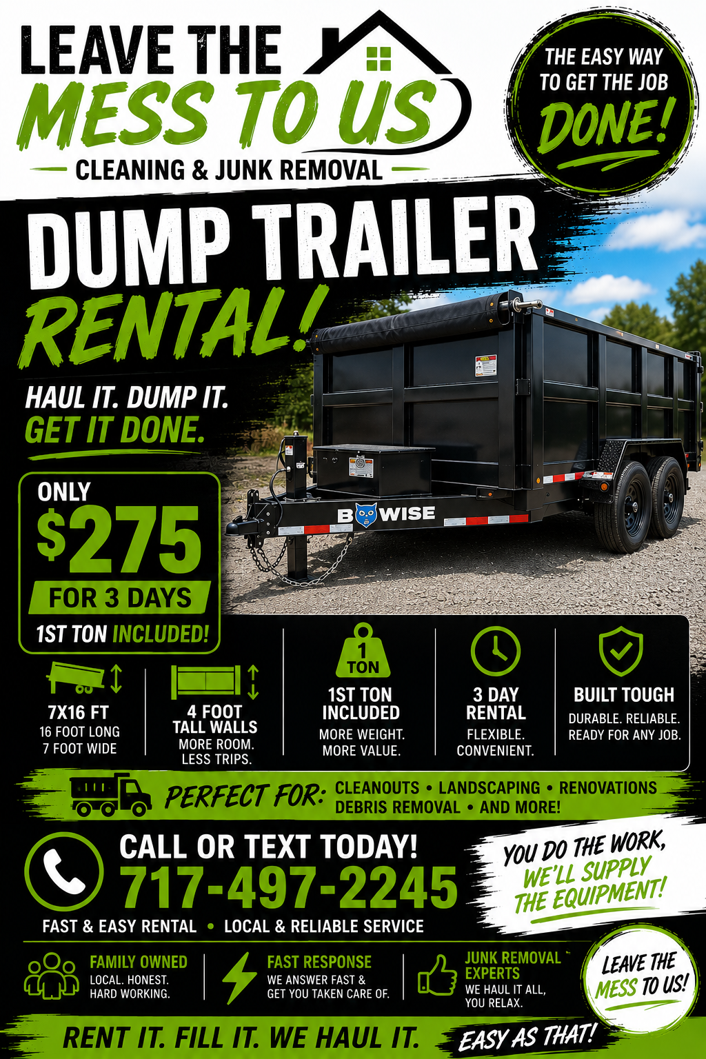Dump trailer rental advertisement